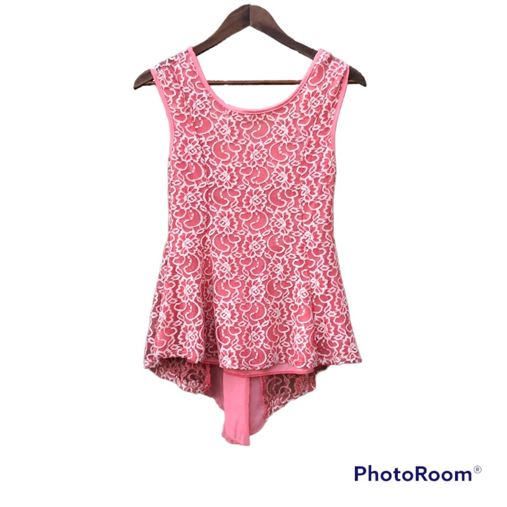 Lace Bow Shirt Barbiecore lined stretch top Sz. Medium